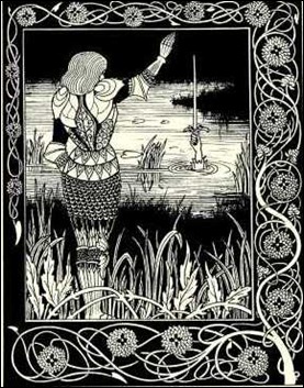 Bediver lanza Excalibur a las aguas, por A. Bearsdley