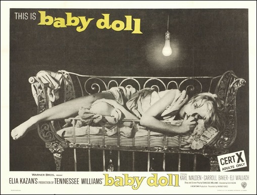 Poster de Baby Doll con la famosa imagen de Carroll Baker en la cuna